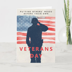 Carte Jour des vétérans Thème patriotique Salut et drape