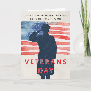 Carte Jour des vétérans Thème patriotique Salut et drape