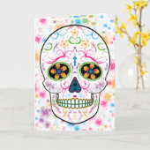 Carte Jour du crâne de sucre mort - Couleur vive (Fleur jaune)