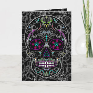 Carte Jour du crâne mort de sucre - coloré noir