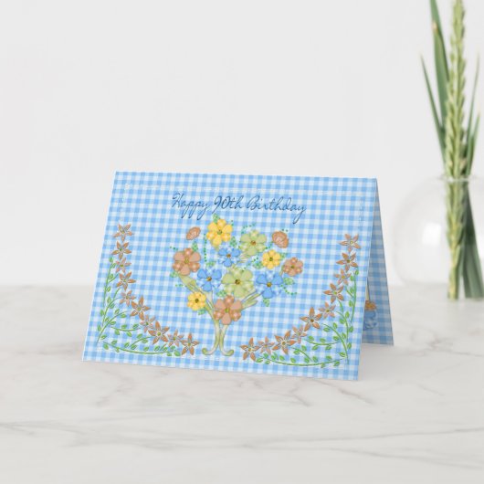 Carte JOUR DU JOUR 90e BLUE GINGHAM/FLOWERS (Devant)
