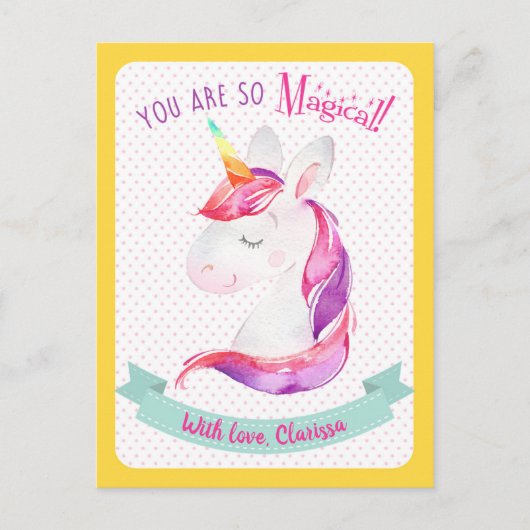 Carte Jour Enfants de la Unicorn Valentines (class (Devant)