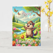 Carte Jour et histoire de marmotte joyeux Printemps (Fleur jaune)