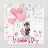 Carte Jour Fille Rose/Vélo/Valentines (Devant / Derrière)