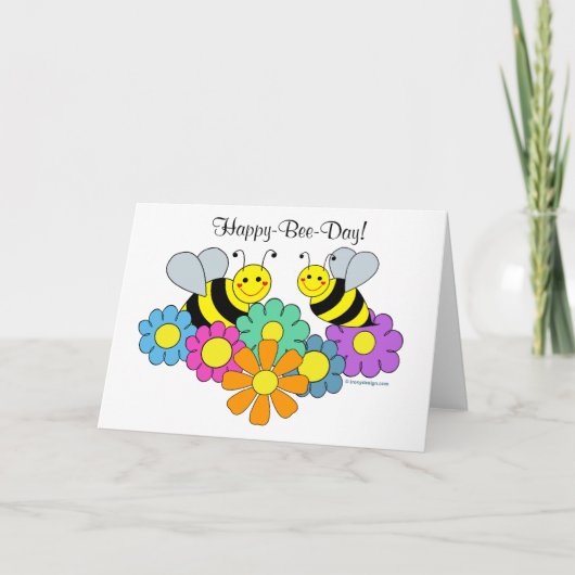 Carte Jour heureux d'abeille d'abeilles et de fleurs (Devant)