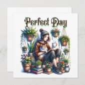 Carte Jour parfait | Lecture féminine avec chat et Plant (Devant / Derrière)