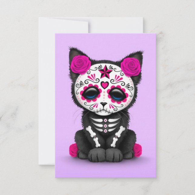 Carte Jour rose mignon du chat Kitten Mort, violet (Devant)