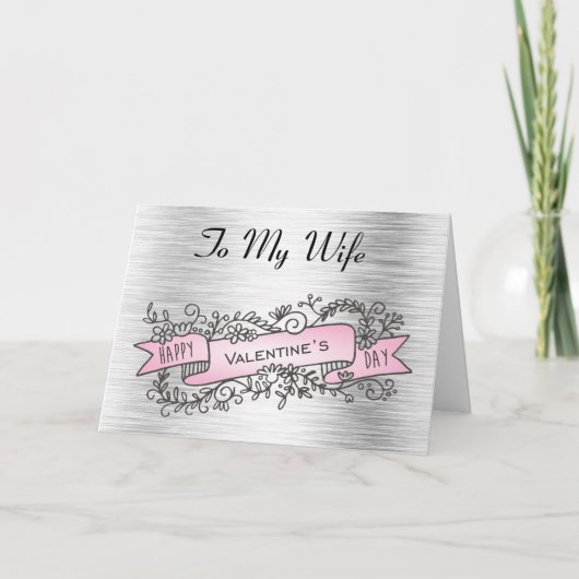 Carte Jour Valentines Argent et Rose à Femme (Devant)