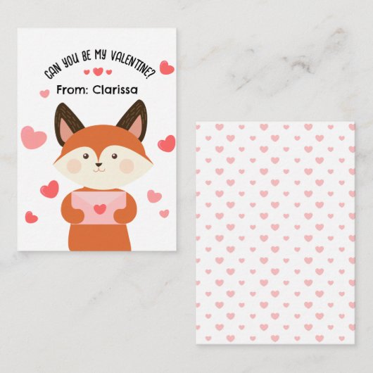 Carte Jour Véntines Fox mignonne Enfants avec Coeu (Devant / Derrière)