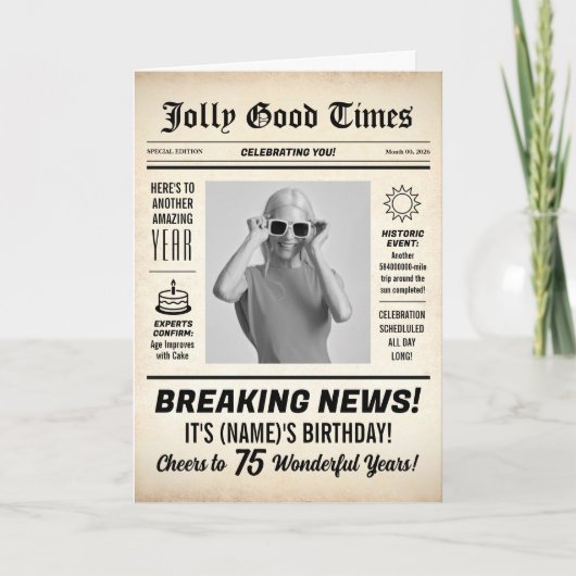 Carte Journal de 75e anniversaire, Ajouter une photo, Pe (Devant)