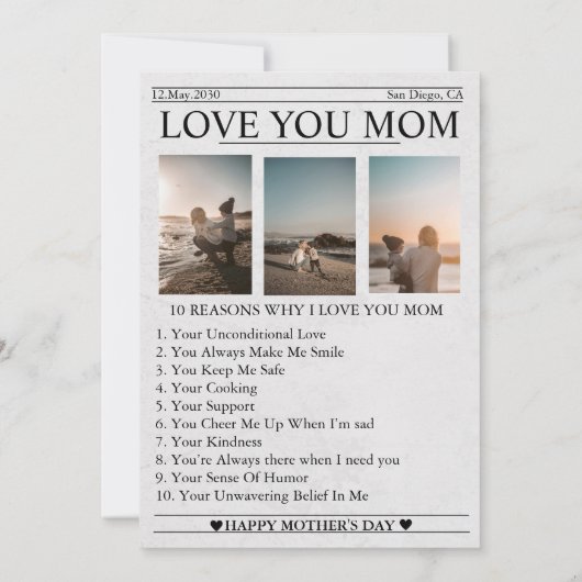 Carte Journal Unique Fun Photo Happy Mother's Day Card (Dos)