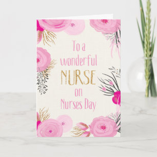 Carte Journée des infirmières - Jolies fleurs roses et é