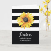 Carte Journée des médecins Merci Tournesol sur fond noir (Fleur jaune)