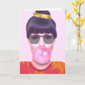 Carte Journée nationale de la gomme à bulle avec la dame (Fleur jaune)