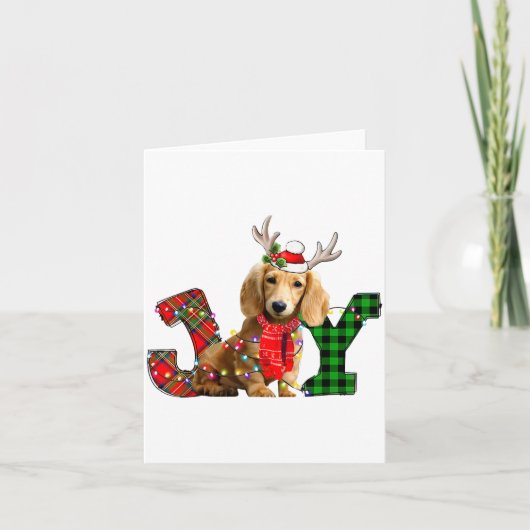 Carte Joy Christmas Lights Long Haired Dachshund Dog San (Devant)