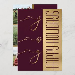 Carte Joy Elegant Gold Burgundy Parties scintillant Phot