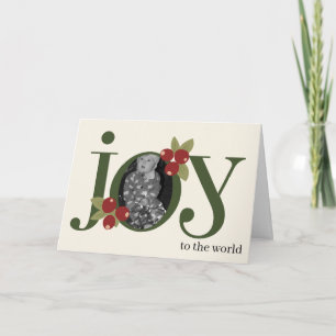 Carte JOY Floral Personnalisé Fantaisiste Photo de Noël