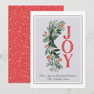 Carte Joy Green Cadre gris classique Peace Love Holiday