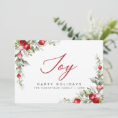 Carte Joy Happy Holidays Botanical Berry Greeting Card (Debout devant)
