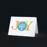Carte Joy Menorah<br><div class="desc">Célébrez les fêtes de cette année en envoyant cette carte Joy Menorah Holiday. Il est parfait pour la famille juive/chrétienne combinée. Aucun autre mot n'express les fêtes comme le mot Joy et la Menorah est le symbole parfait pour cette période de l'année.</div>