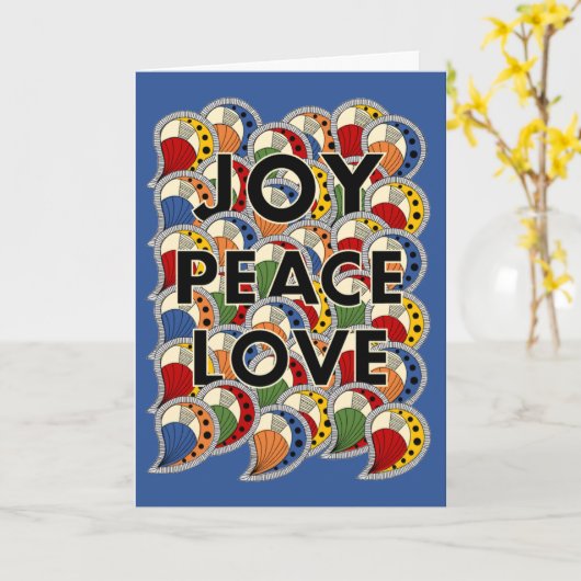Carte Joy Peace Love - Black Text & Custom Background (Fleur jaune)