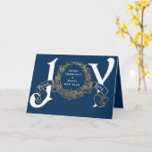 Carte Joy Peace Love Blue Team Photo Entreprise Noël (Fleur jaune)