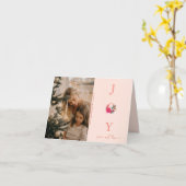 Carte Joy Peace Love | Photo de famille de Noël (Fleur jaune)