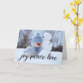 Carte Joy Peace Love Your PHOTO or Keep Snowman Photo (Fleur jaune)