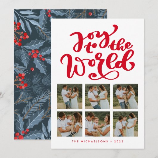 Carte JOY TO THE WORLD Ajouter votre collection de photo (Devant / Derrière)