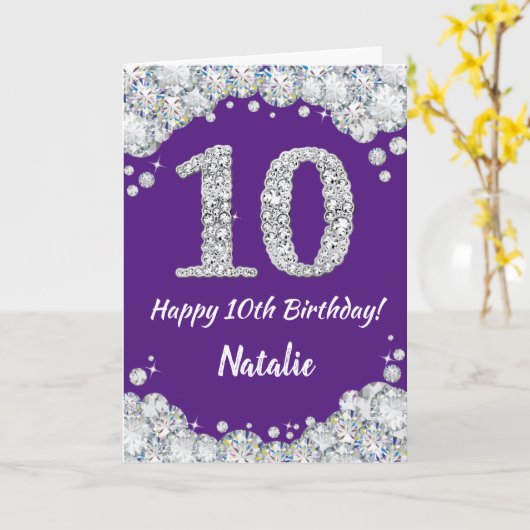 Carte Joyeuse 10e anniversaire Parties scintillant viole (Fleur jaune)