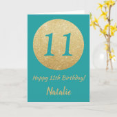 Carte Joyeuse 11e anniversaire Turquoise et Parties scin (Fleur jaune)