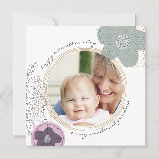 Carte Joyeuse 1ère Fête des mères Grand-mère Photo Fleur (Devant)