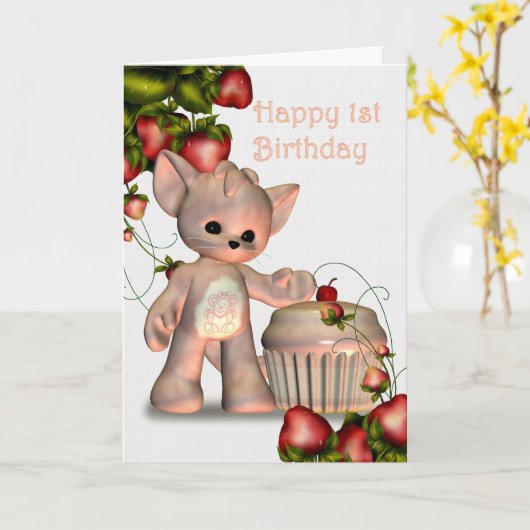 Carte Joyeuse 1ère fille anniversaire (Fleur jaune)