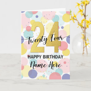 Carte Joyeuse 24e anniversaire Pastel Rainbow Gold Woman