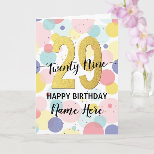 Carte Joyeuse 29e anniversaire Pastel Rainbow Gold Woman (Orchidée)
