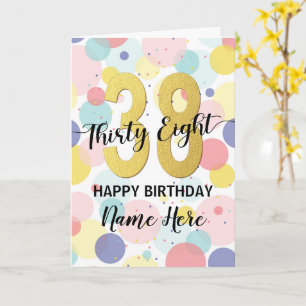 Carte Joyeuse 38e anniversaire Pastel Rainbow Gold Woman