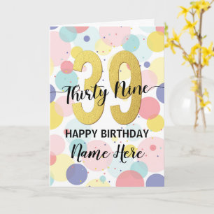 Carte Joyeuse 39e anniversaire Pastel Rainbow Gold Woman