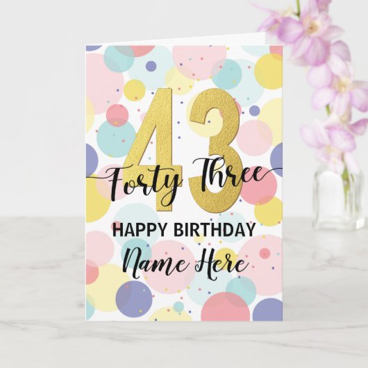 Carte Joyeuse 43e anniversaire Pastel Rainbow Gold Woman (Orchidée)