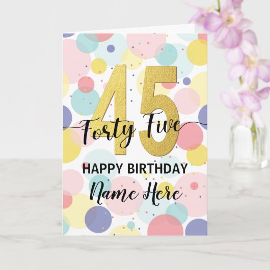 Carte Joyeuse 45e anniversaire Pastel Rainbow Gold Woman (Orchidée)