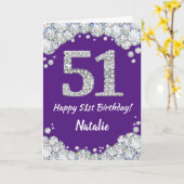 Carte Joyeuse 51e anniversaire Parties scintillant viole (Fleur jaune)