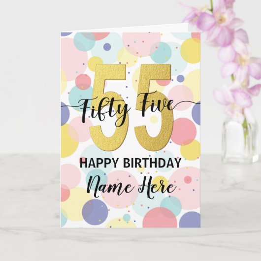 Carte Joyeuse 55e anniversaire Pastel Rainbow Gold Woman (Orchidée)
