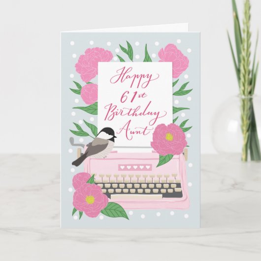 Carte Joyeuse 61ème Anniversaire Tante avec Typewriter & (Devant)