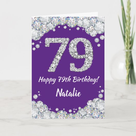 Carte Joyeuse 79e anniversaire Parties scintillant viole (Devant)