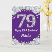 Carte Joyeuse 79e anniversaire Parties scintillant viole (Fleur jaune)