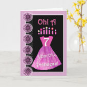 Carte Joyeuse 7ème anniversaire Princesse - Robe Rose &  (Fleur jaune)