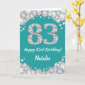 Carte Joyeuse 83e anniversaire Turquoise et Parties scin (Fleur jaune)