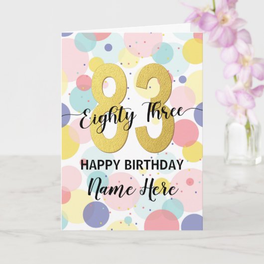 Carte Joyeuse 83ème anniversaire Pastel Rainbow Gold Wom (Orchidée)