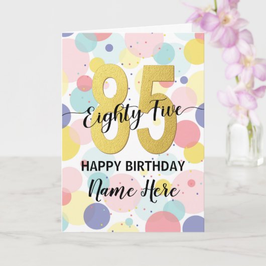 Carte Joyeuse 85e anniversaire Pastel Rainbow Gold Woman (Orchidée)