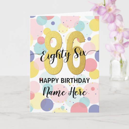 Carte Joyeuse 86e anniversaire Pastel Rainbow Gold Woman (Orchidée)