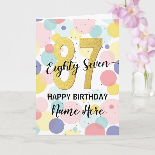 Carte Joyeuse 87e anniversaire Pastel Rainbow Gold Woman (Orchidée)